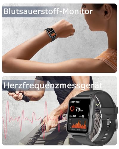 GRV Smartwatch für Damen Herren mit Telefonfunktion,Fitnessuhr mit Pulsmesser SpO2 Schlafmonitor...