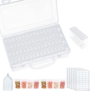 LEMESO 64 Grids Diamond Painting Storage Boxes Individual Bead Organizer Containers with Label Sticker for Jewelry, Rhinestones, Seed, DIY Craft Supplies
