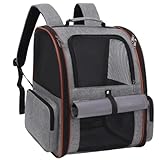 wkao Portable Cat Backpack, Gray Pet Carrier, 16.1 X 13 X 11 in, for Travel and Hiking with Mesh Ventilation