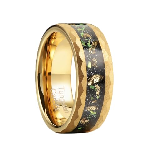 Bague fiançailles tungstène 8mm homme anneau martelé opale verte unique