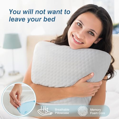 Image of DUMOS Memory Foam Pillows for Sleeping, Bed Pillows for Adults with Washable Cover and Breathable Mesh, Gel Cooling Pillow for Back and Side Sleeper Support, White 1 Pack