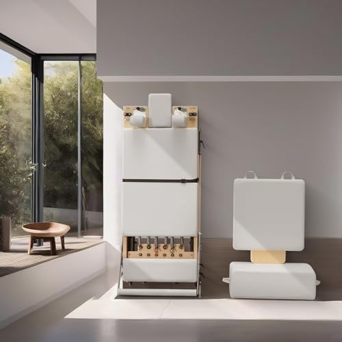 Foverós Pilates Reformer,Wood Foldable Pilates Machine & Equipment with Reformer Accessories,Reformer Box,Jump Board,Foot Strap (White-1)