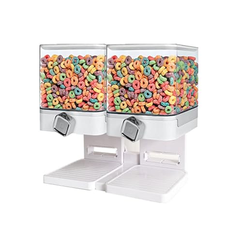 SEIWEI Multi-Function Food Dispenser Cereal Container Storage with Detachable Bottom Tray for Kitchen Organization Candy Nut Grain Keeping Food Fresh, Dual Control (White)