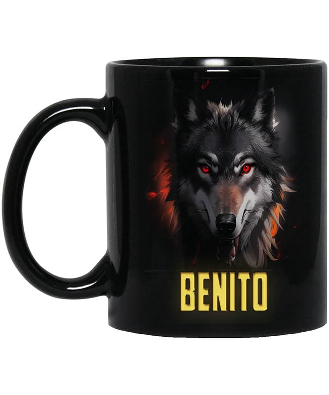 Wolf Pack Mug Personalized Name Benito 11oz Black Mug, Custom Wolves Gifts, Wolf Gift for His, Dad, Father, Boy, Uncle, Wolf Coffee Mug, Personalized Gifts 022932