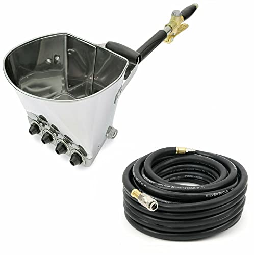 Putzmaschine Putzpistole + Druckluftschlauch 15m + 4 Düsen Set Verputzpistole Trichterpistole für Mörtel Mörtelspritze Sprühpistole Putz Verputzpistole aus Edelstahl Verputzmaschine