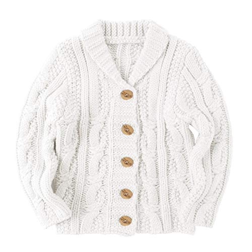 Makkrom Toddlers Baby Boys Girls Button Up Cardigan Sweaters V-Neck Knit Winter Warm Outwear White