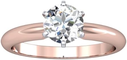 14K Rose Gold Solitaire Diamond Engagement Ring Round Brilliant Cut (D Color VS2 Clarity 0.24 ctw)