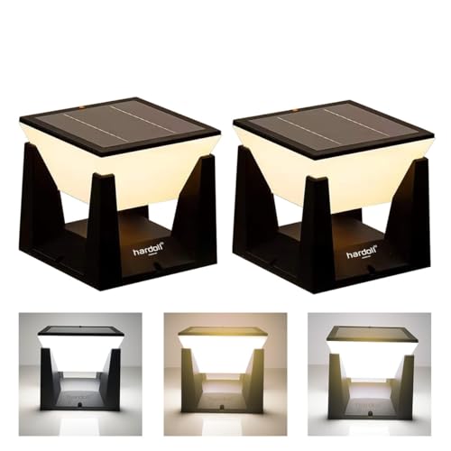 Image of hardoll Solar Gate & Garden Outdoor Lights for Home 3000mAh Battery, Mono Solar Panel, IP54 Waterproof, 20 LEDs, 3 Color Modes (Warm /Cool /Neutral), Dusk-to-Dawn 10-12h Pillar Lamps (Pack of 2)