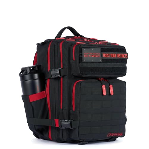 Image of WOLFpak 25L Athletic Gym Backpack (Red Wolf) Durable 1000D Waterproof Oxford Material with MOLLE Webbing, Laptop Pocket & Dual Cup Holders, Durable Fitness /Travel /Military Daypack