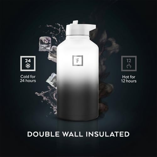 Image of IRON FLASK 64 oz Wide Mouth Water Bottle with Straw | Insulated Half Gallon Water Bottle with Leakproof Straw Lid - BPA Free, Cold 24 Hrs, Sweat Free (Day & Night)