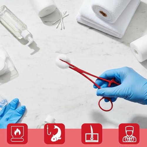 Image of BBTO Hemostat Curved and Straight Hemostat Forceps Piercing Pliers Forceps, Stainless Steel Straight and Curved Pliers, Fishing Tweezer(Red,2 Pcs)