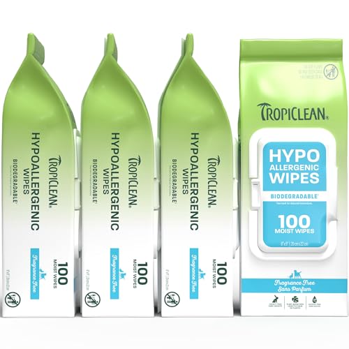 Image of TropiClean Hypoallergenic Dog Wipes for Paws and Bottom | Fragrance Free Dog Grooming Wipes | Safe for The Face | Puppy & Cat Friendly | 400 Count