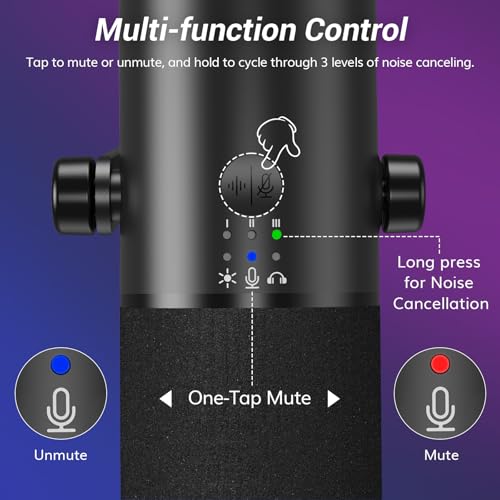 Image of TONOR Dynamic Gaming Microphone, XLR /USB Microphone for Content Creators with AI Noise Cancellation, RGB, Tap Mute, Gain Control, Microfono with Boom Arm for Streaming, Black, TD510 AIR S H+