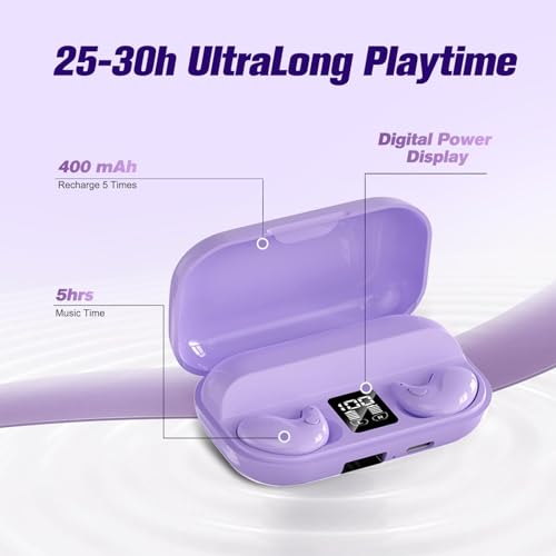 Image of Purple Small Wireless Bluetooth Headphones Invisible Earbuds for Sleep - Tiny Mini Noise Cancelling Earphones for Side Sleepers and Work