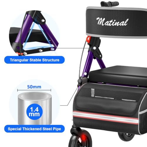Image of Walkers for Seniors with seat, Rollator Walker with Seat, Purple