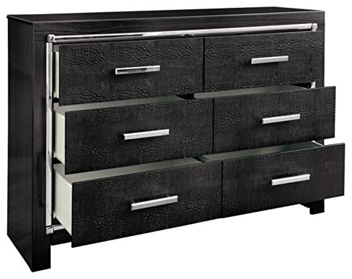 Signature Design By Ashley Kaydell Glam 6 Drawer Dresser With Faux Alligator Panels & Chrome-Tone Accents, Black #TOP2