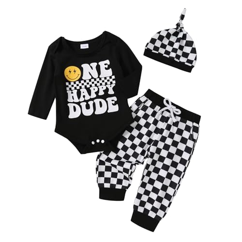 Baby Boy Clothes First Birthday Outfit Boy One Happy Dude Romper Pants Hat 3PC Set Newborn Infant Fall Outfits
