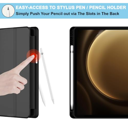 Image of CEDO Smart Case for Samsung Tab S9 / S9 FE (10.9 in) Tri-Fold Flip Folio Cover | Pencil Holder | Auto Wake-Up /Sleep Mode | Multi View Angles Stand TPU Backcover (Black)