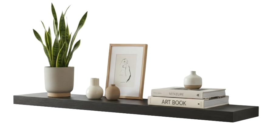 Joel’s Antiques 72 Inch Wooden Floating Shelves for Wall - 72x12x2 in - Made of Natural Wood - Short Heavy Duty Rustic Wall Shelves for Bedroom - Bathroom Shelf, Laundry Room Floating Storage - Black