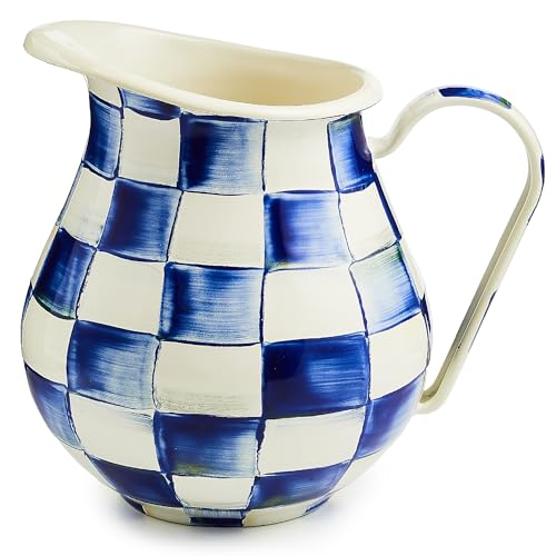 Image of MACKENZIE-CHILDS Pitcher with Spout, Blue-and-White Royal Check