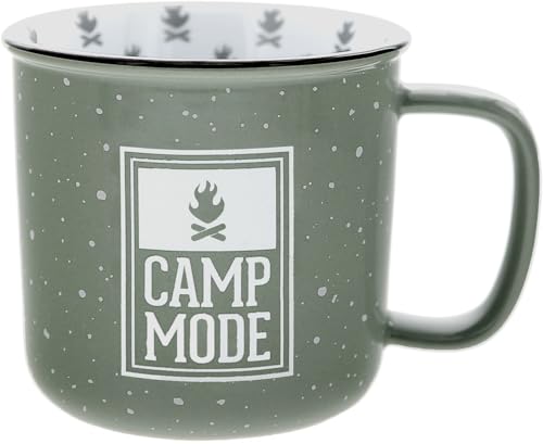 Pavilion Gift Company - Camp Mode Ceramic 18-ounce Mug, Green with Speckled Finish, Durable Thick Walled Camping Style Coffee Cup, Campfire Mug, Cabin Decor, RV Accessories, 1 Count