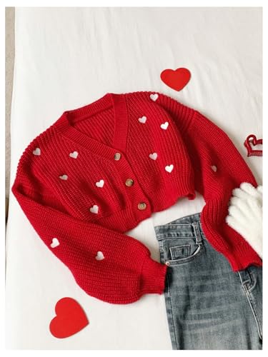 Image of BEAUDRM Women Heart Shape Cardigan Drop Shoulder Long Sleeve Button Front Cardigan