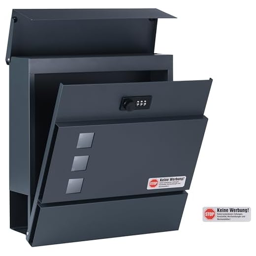 Zedelmaier Briefkasten Wandbriefkasten mit Zahlenschloss Postkasten Briefkästen mit Zeitungsfach Mailbox Anthrazit 33 X 31 X 10 cm