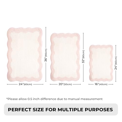 GRANNY SAYS Waved Pink Bathroom Rugs, 36" x 24", Non-Slip Bath Mats for Bathroom, Plush Shag Absorbent Microfiber Ultra Soft Scalloped Bath Mat, Cute Washable Rug for Tub, Shower, Bedroom — view 2