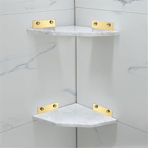 Corner Shower Caddy Nordic Light Luxury All Copper Natural Marble Golden Triangle Basket Rack Storage Brushed Gold Tripod