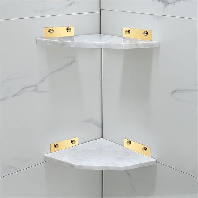 Corner Shower Caddy Nordic Light Luxury All Copper Natural Marble Golden Triangle Basket Rack Storage Brushed Gold Tripod