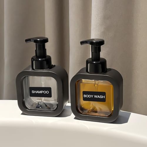 Image of Foaming Soap Dispenser, 2 Pack 300ml (10oz) Plastic Refillable Foaming Hand Soap Dispenser with 16 Pcs Waterproof Labels, Foam Pump Bottle for Bathroom and Kitchen (White)