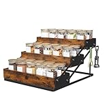 KOKSTOP 3 Tier Spice Rack Organizer for Cabinet, Foldable Spice Rack for Countertop, Cabinet Drawers Rustic Wooden Seasoning Spice storage for Kitchen Station, Pantry, Home - 1PC