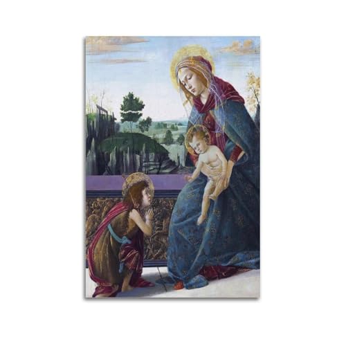 YMXSDIMDS Madonna and Child with Young Saint John The Baptist by Sandro Botticelli - Póster de pintura para pared, lienzo de pergamino, imagen de decoración del hogar, 20 x 30 cm