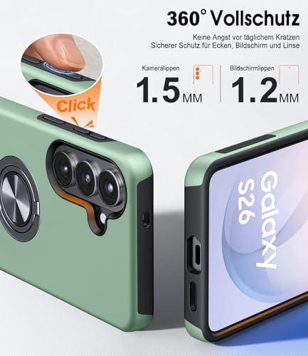 AOUIA für Samsung Galaxy S26 Hülle mit 2 Stück Panzerglas, 3-in-1 Set Schutzhülle, 360°Drehbarer Ring Kickstand… – Ansicht 2