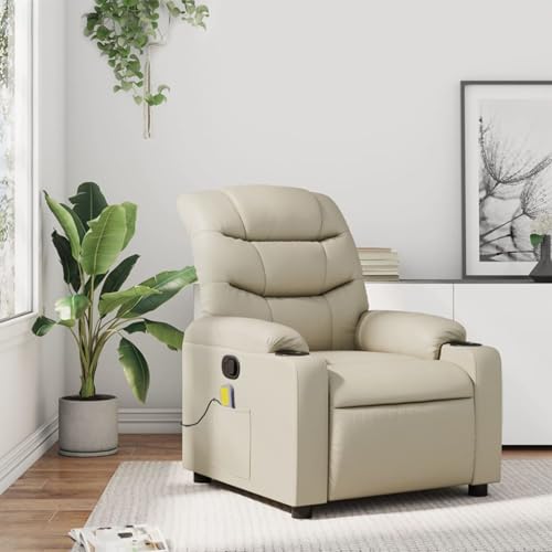 Gecheer Massagesessel mit Relaxfunktion, Kunstleder, Creme, Sessel Wohnzimmer Fernsehsessel Liegesessel für Entspannung Homeoffice Leseecke3206904