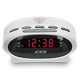 iCES ICR-210 Uhrenradio - Radiowecker mit Stromkabel - 2 Weckzeiten - PLL FM - Schlummerfunktion - Sleeptimer - Gangreserve - kompakt - weiß