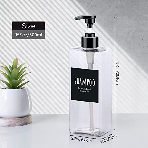 Image of Segbeauty Shampoo Bottles, 3pcs 16.9oz Empty Refillable Pump Dispenser with Labels, 500ml Plastic Reusable Press Lotion Containers for Bathroom Hotel Liquid Soap Body Wash Hand Soap Conditioner Clear