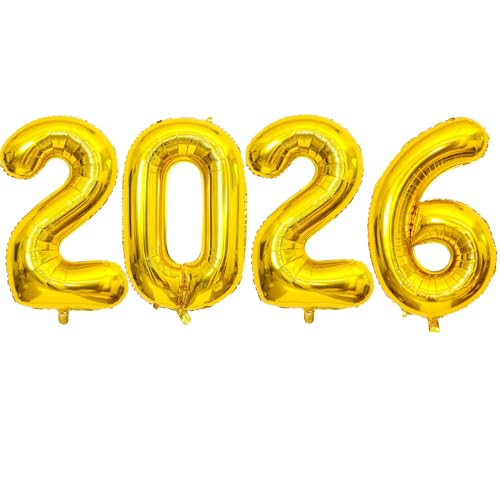 2026 Gold Balloons, 40" Large Gold 2026 Balloons Helium Mylar Foil Balloons for 2026 New Year Christmas Graduation Party Decoration