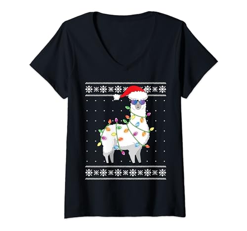Alpaca Christmas Tree Funny Ugly Christmas Sweater Camiseta Cuello V