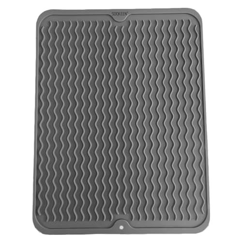 SOQKEEN Alfombrilla Escurreplatos de Silicona, 40×30cm escurreplatos silicona, Alfombrilla escurreplatos plegable, antideslizante, resistencia a altas temperaturas, Alfombrilla para secar Platos, Gris