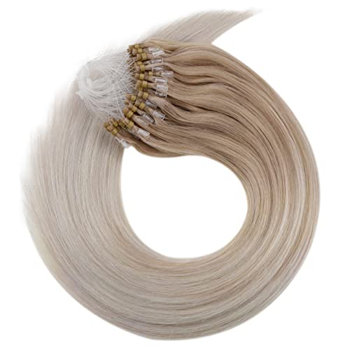 Micro Beads Hair Extensions Human Hair 22" Ombre Ash Blonde Fading to Platinum Blonde 1g/strand 50g