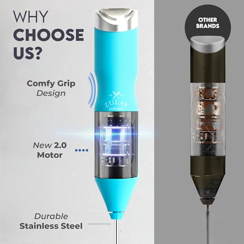 Image of Zulay Kitchen Powerful Frother Wand AA Batteries Included, Ultra Fast Handheld Drink Mixer, Comfort Milk Frother, Stainless Steel Whisker, Frother Handheld for Coffee, Protein & Matcha - Frothmate 2.0