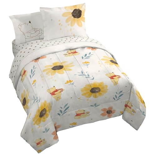 Jay Franco Disney Winnie The Pooh Queen Comforter Set - 7 Piece Bedding Includes Sheet Set & Pillow Covers - Super Soft Cozy Floral Bedding