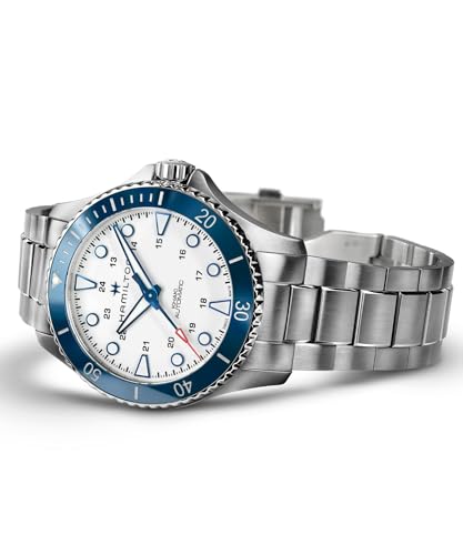 Image of Hamilton Khaki Navy Automatic Men's Watch, 43mm Stainless Steel Case, Swiss Made, Silver Dial Analog Wrist Watch for Men, 300m Waterproof, Sapphire Crystal, Stainless Steel Strap