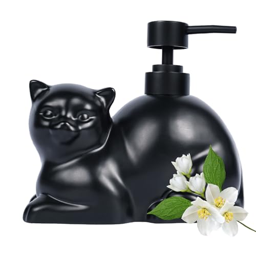 Black Cat Shape Soap Dispenser Amaauto Funny Ceramic Soap Dispenser 15Oz Refillable Essential Oil Lotion Liquid Hand Soap Dispenser for Bathroom Kitchen