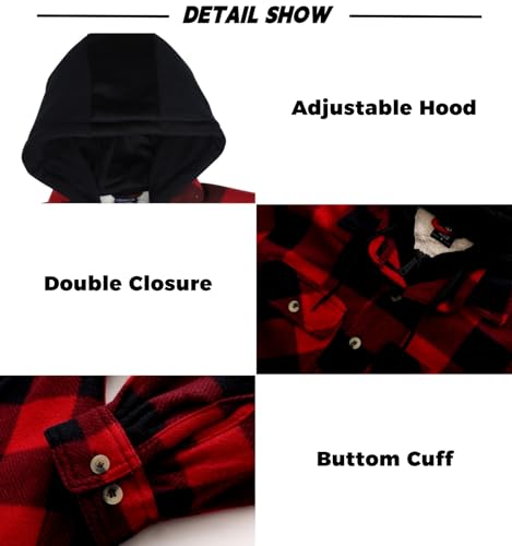 Image of LeeHanTon Mens Flannel Jackets Sherpa Lined Fleece Zip Up Winter Warm Workout Plaid Sweatshirt with Hood