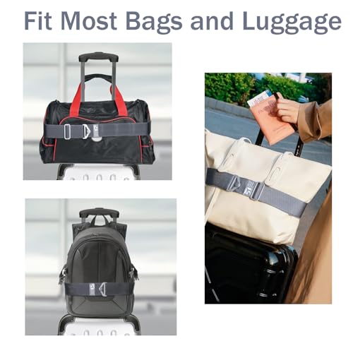 Image of 2-in-1 Adjustable Luggage Strap for Suitcases Carry On Bag Elastic Travel Belt with Alloy Buckle for Luggage Over Handle Add a Bag Hands-Free Airport Travel Trips Accessories Gray
