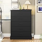 EPHEX Tall Dresser with 5 Drawers for Bedroom, Storage Tower Clothes Organizer, Black Chest of Drawe
