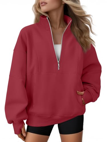 Image of AUTOMET Women's Quarter Zip Oversized Sweatshirt Fleece Mock Neck Pullover