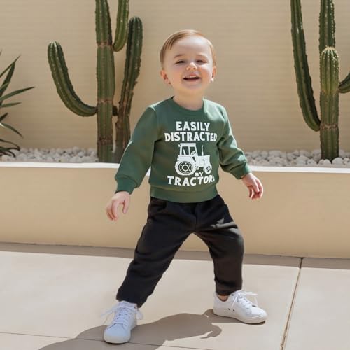 Toddler Baby Boy Fall Winter Clothes Letters Tractors Print Long Sleeve Crewneck Sweatshirt and Pants Cute Outfits4